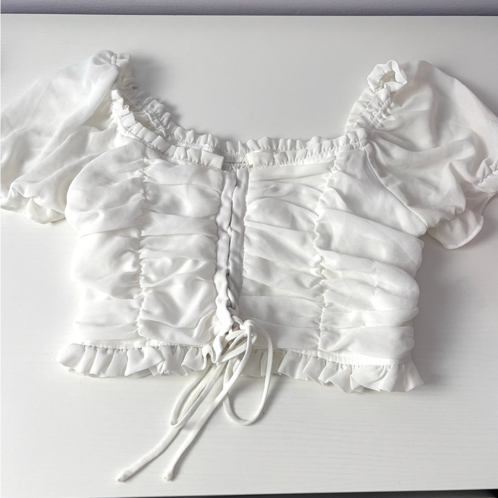 Active USA White Puff Sleeve Crop Blouse